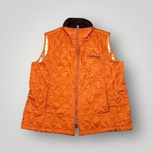 Longaberger Sun Moda Vest Womens Medium‎ Orange Quilted Plaid Lined Zip Front